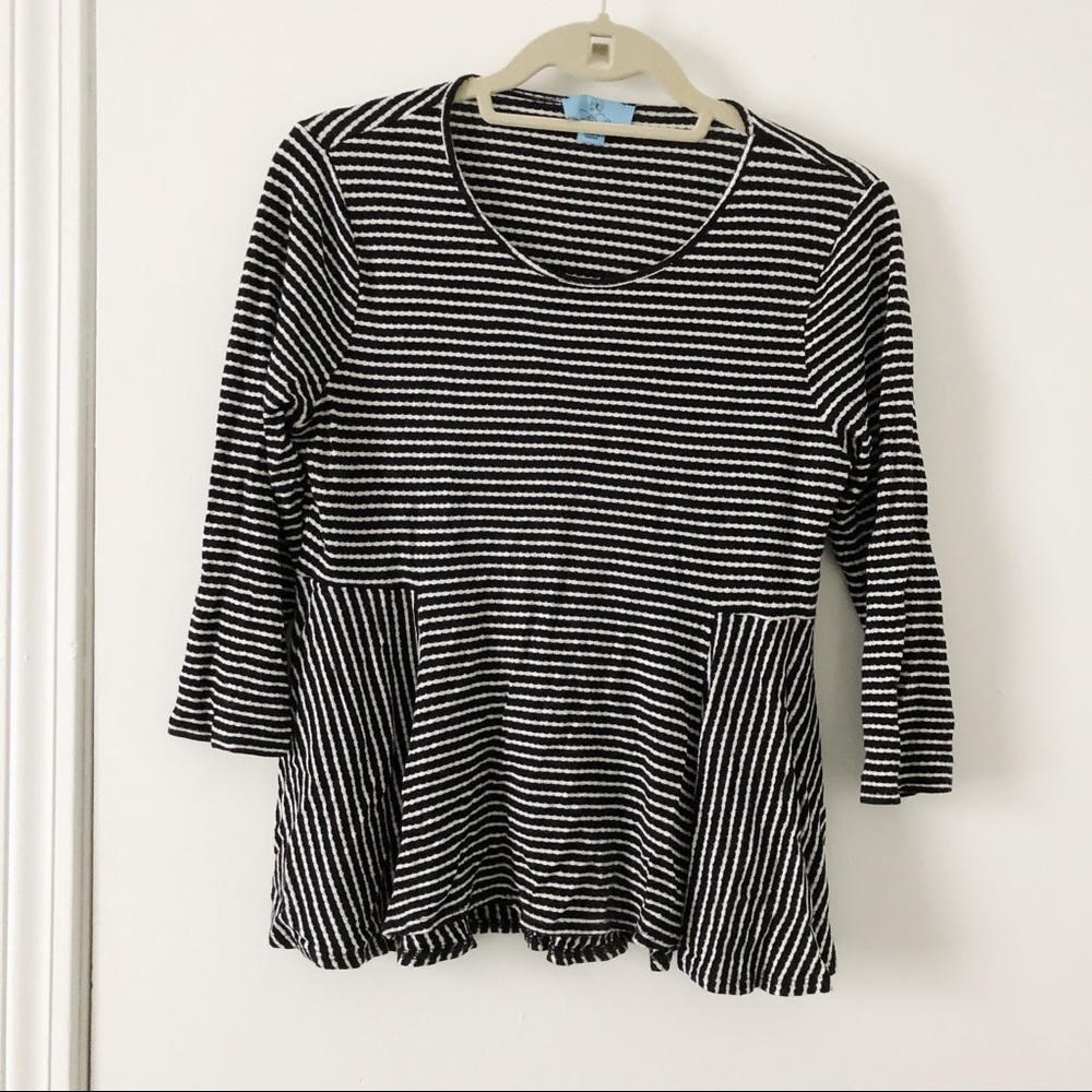 Black and white striped peplum top